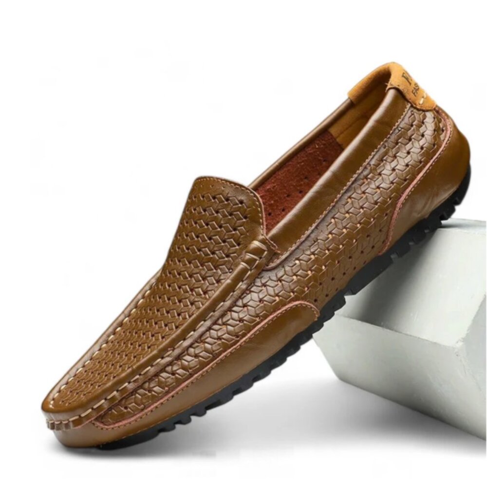 Brunello Perforated Leather Driving Loafers - Khaki 9.5
